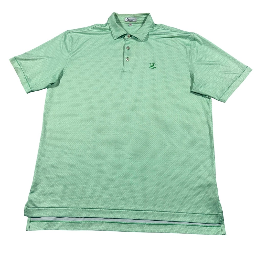 Peter Millar Polo Shirt Mens Large Green Summer Comfort Geometric Performance